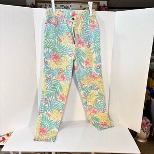 Women's Floral Tropical Print Jeans - Pastel Multicolor Junior 13